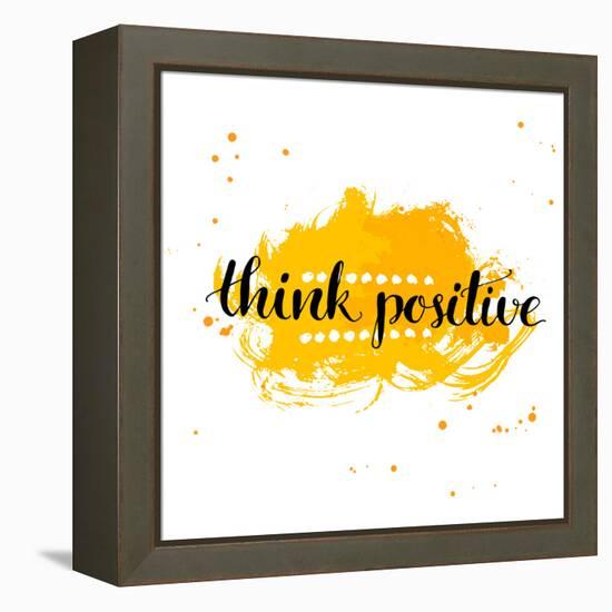 Modern Calligraphy Inspirational Quote - Think Positive - at Yellow Watercolor Background.-kotoko-Framed Stretched Canvas