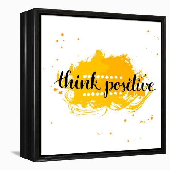 Modern Calligraphy Inspirational Quote - Think Positive - at Yellow Watercolor Background.-kotoko-Framed Stretched Canvas