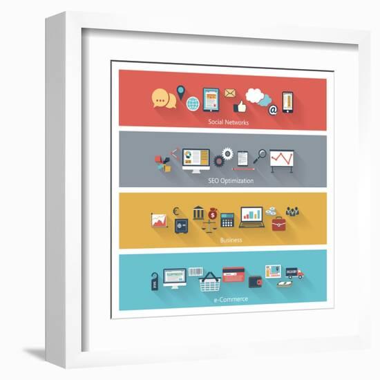 Modern Concepts in Flat Design with Long Shadows and Trendy Colors-L_amica-Framed Art Print