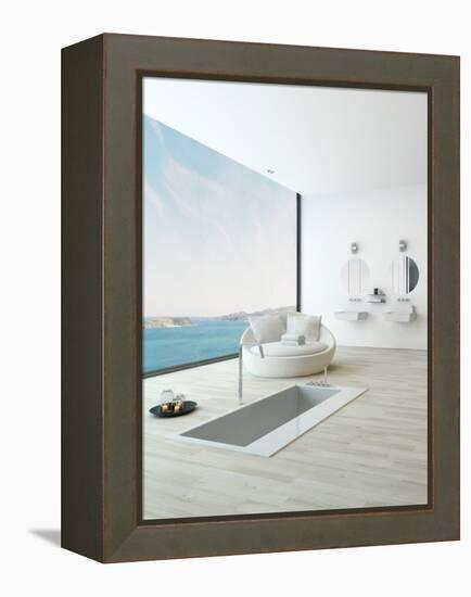 Modern Floor Bathtub Against Huge Window with Seascape View-PlusONE-Framed Premier Image Canvas