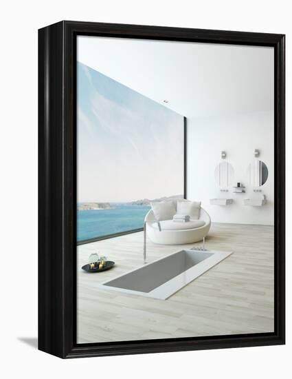 Modern Floor Bathtub Against Huge Window with Seascape View-PlusONE-Framed Premier Image Canvas