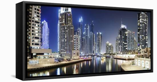 Modern High Rises, Dubai Marina at Night, Dubai, United Arab Emirates-Axel Schmies-Framed Premier Image Canvas