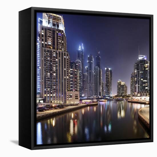 Modern High Rises, Dubai Marina by Night, Dubai, United Arab Emirates, the Middle East-Axel Schmies-Framed Premier Image Canvas