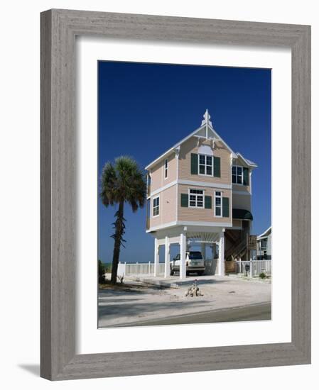 Modern House by the Beach in the Gulf Coast Town of Bradenton Beach, South of Tampa, Florida, USA-Fraser Hall-Framed Photographic Print