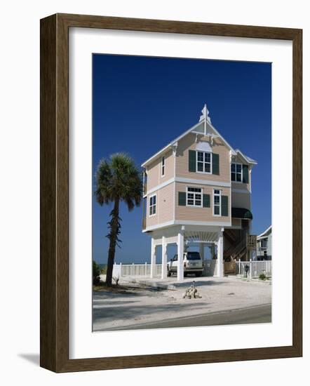 Modern House by the Beach in the Gulf Coast Town of Bradenton Beach, South of Tampa, Florida, USA-Fraser Hall-Framed Photographic Print