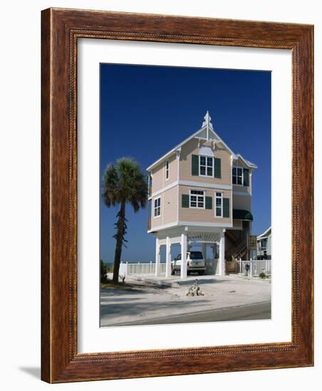 Modern House by the Beach in the Gulf Coast Town of Bradenton Beach, South of Tampa, Florida, USA-Fraser Hall-Framed Photographic Print