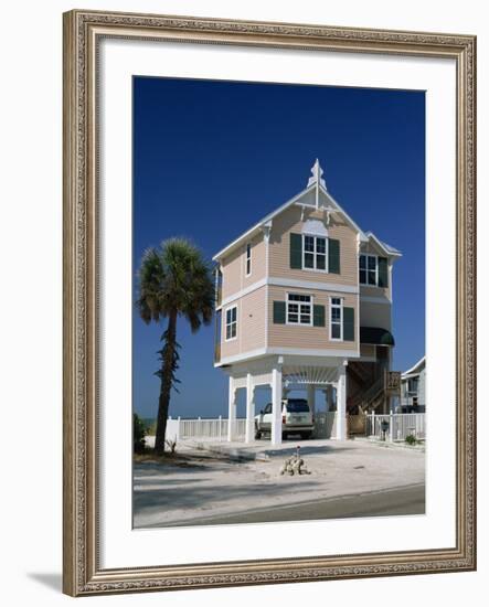 Modern House by the Beach in the Gulf Coast Town of Bradenton Beach, South of Tampa, Florida, USA-Fraser Hall-Framed Photographic Print