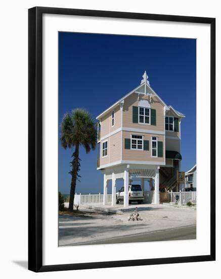 Modern House by the Beach in the Gulf Coast Town of Bradenton Beach, South of Tampa, Florida, USA-Fraser Hall-Framed Photographic Print