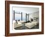 Modern Living Room with Huge Windows and Concrete Stone Wall-PlusONE-Framed Photographic Print