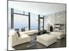 Modern Living Room with Huge Windows and Concrete Stone Wall-PlusONE-Mounted Photographic Print