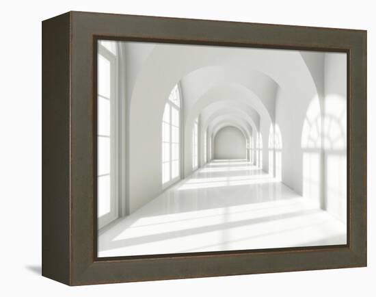 Modern Long Corridor With Big Windows-FreshPaint-Framed Stretched Canvas