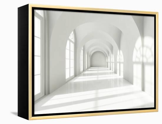 Modern Long Corridor With Big Windows-FreshPaint-Framed Stretched Canvas