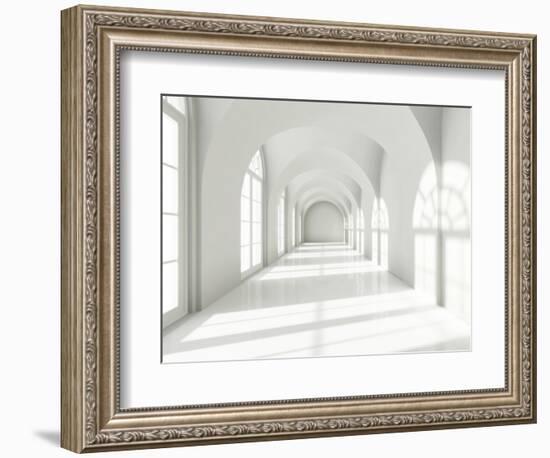 Modern Long Corridor With Big Windows-FreshPaint-Framed Art Print