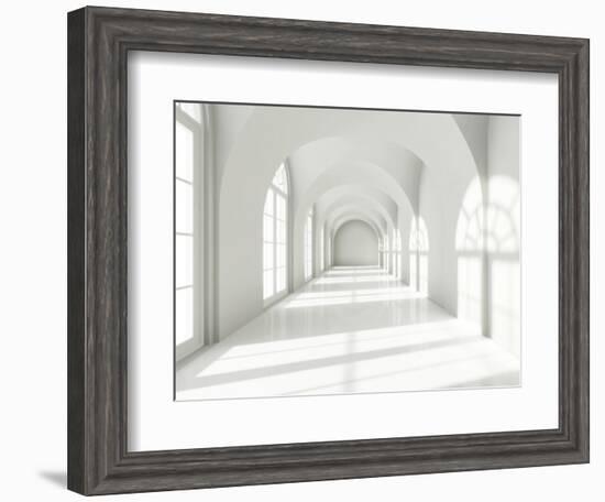 Modern Long Corridor With Big Windows-FreshPaint-Framed Art Print