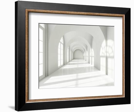 Modern Long Corridor With Big Windows-FreshPaint-Framed Art Print