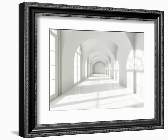 Modern Long Corridor With Big Windows-FreshPaint-Framed Art Print