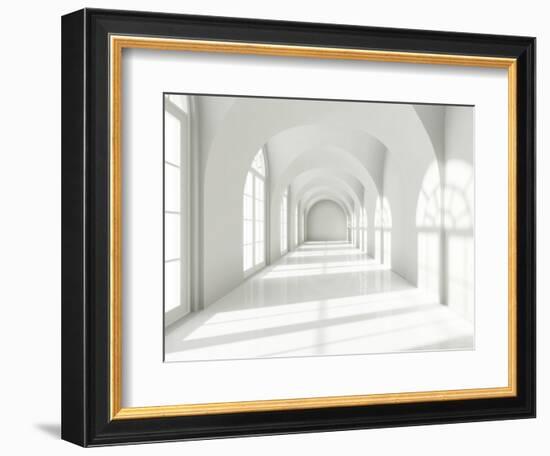 Modern Long Corridor With Big Windows-FreshPaint-Framed Art Print