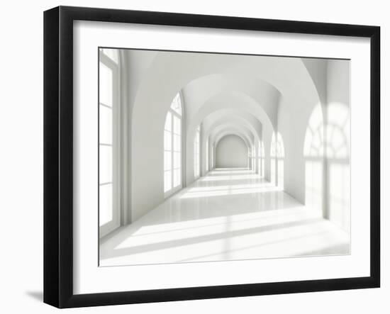 Modern Long Corridor With Big Windows-FreshPaint-Framed Art Print