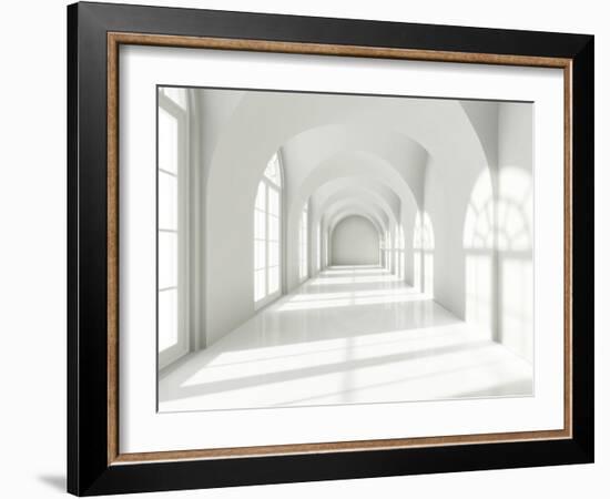 Modern Long Corridor With Big Windows-FreshPaint-Framed Art Print