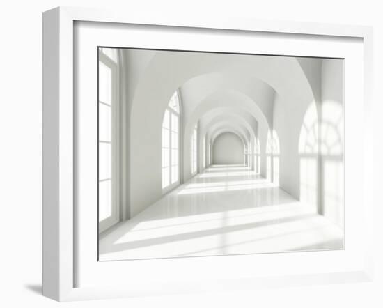 Modern Long Corridor With Big Windows-FreshPaint-Framed Art Print