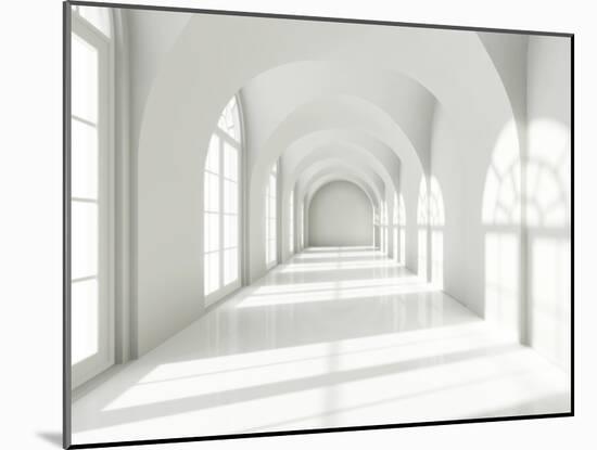 Modern Long Corridor With Big Windows-FreshPaint-Mounted Art Print