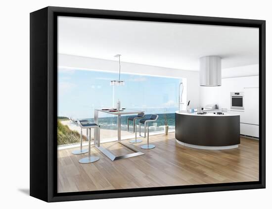 Modern Luxury Kitchen Interior with Fantastic Seascape View-PlusONE-Framed Premier Image Canvas