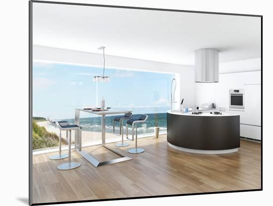 Modern Luxury Kitchen Interior with Fantastic Seascape View-PlusONE-Mounted Photographic Print