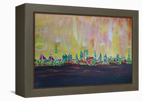 Modern Munich Skyline Silhouette in Neon-Martina Bleichner-Framed Stretched Canvas