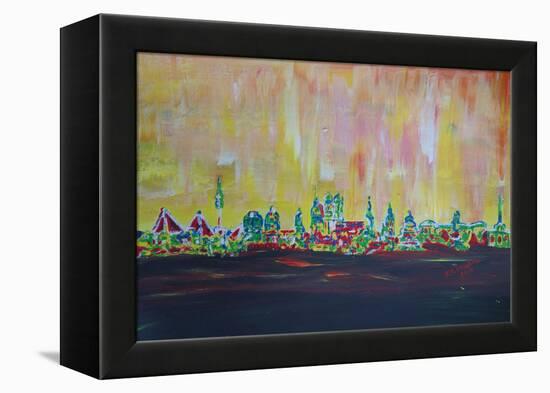 Modern Munich Skyline Silhouette in Neon-Martina Bleichner-Framed Stretched Canvas