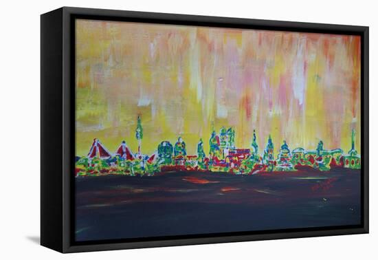 Modern Munich Skyline Silhouette in Neon-Martina Bleichner-Framed Stretched Canvas