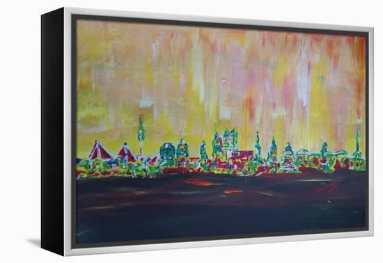 Modern Munich Skyline Silhouette in Neon-Martina Bleichner-Framed Stretched Canvas