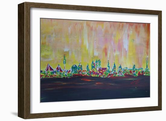 Modern Munich Skyline Silhouette in Neon-Martina Bleichner-Framed Art Print