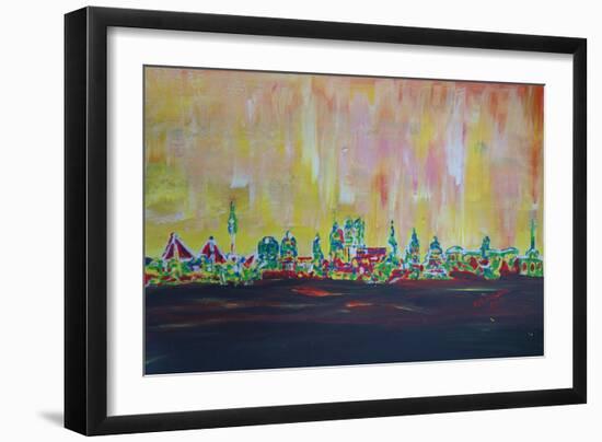 Modern Munich Skyline Silhouette in Neon-Martina Bleichner-Framed Art Print