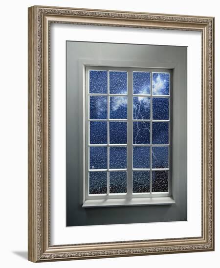 Modern Residential Window with Lightning and Rain Behind-ilker canikligil-Framed Art Print