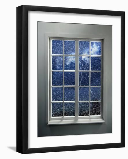 Modern Residential Window with Lightning and Rain Behind-ilker canikligil-Framed Art Print