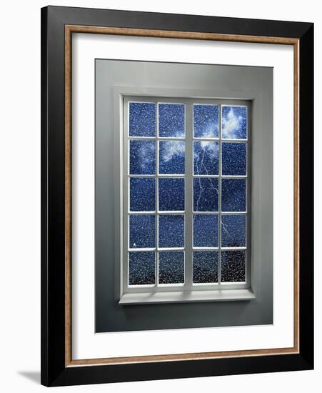 Modern Residential Window with Lightning and Rain Behind-ilker canikligil-Framed Art Print
