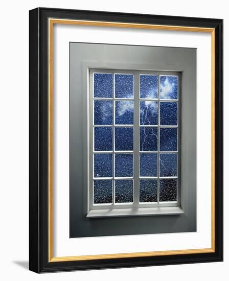 Modern Residential Window with Lightning and Rain Behind-ilker canikligil-Framed Art Print