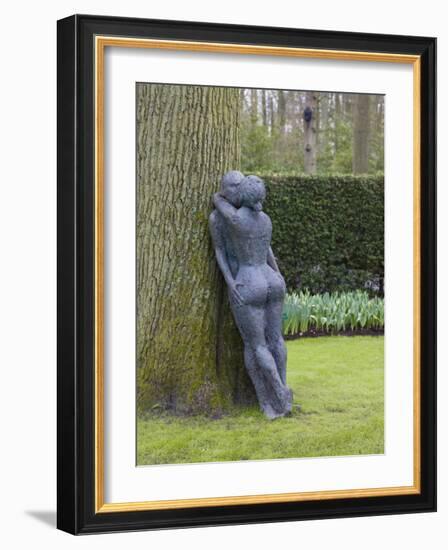 Modern Sculpture of Nude Couple Embracing, Keukenhof, Park and Gardens Near Amsterdam, Netherlands-Amanda Hall-Framed Photographic Print