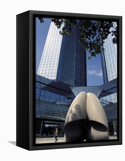 Modern Statue in the Square Between Skyscrapers, Frankfurt-Am-Main, Germany-Richard Nebesky-Framed Premier Image Canvas