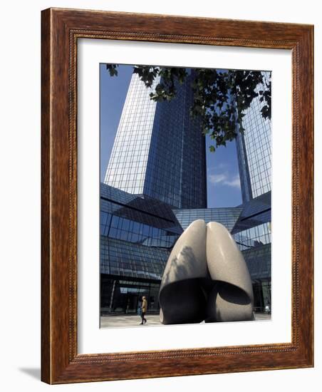 Modern Statue in the Square Between Skyscrapers, Frankfurt-Am-Main, Germany-Richard Nebesky-Framed Photographic Print