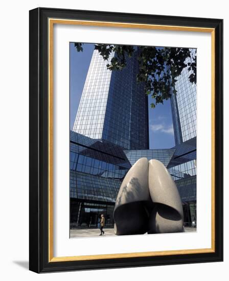 Modern Statue in the Square Between Skyscrapers, Frankfurt-Am-Main, Germany-Richard Nebesky-Framed Photographic Print