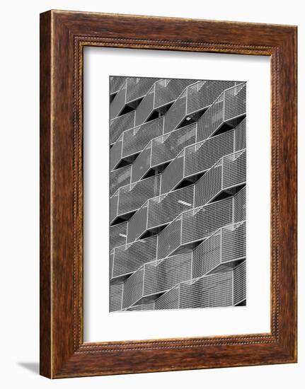 Modern Steel Cladding with Angular Geometric Patterns and Square Holes in a Shiny Metal-a40757-Framed Photographic Print