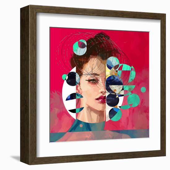 Modern Style Portrait of a Lady with Red Background and Circles-A Frants-Framed Art Print