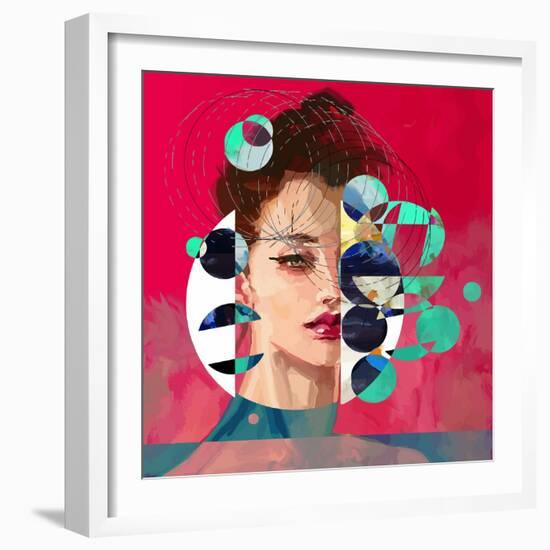 Modern Style Portrait of a Lady with Red Background and Circles-A Frants-Framed Art Print