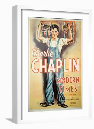 Modern Times, Charlie Chaplin, 1936-null-Framed Art Print