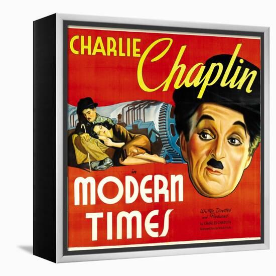 Modern Times, Charlie Chaplin, Paulette Goddard, 1936-null-Framed Stretched Canvas