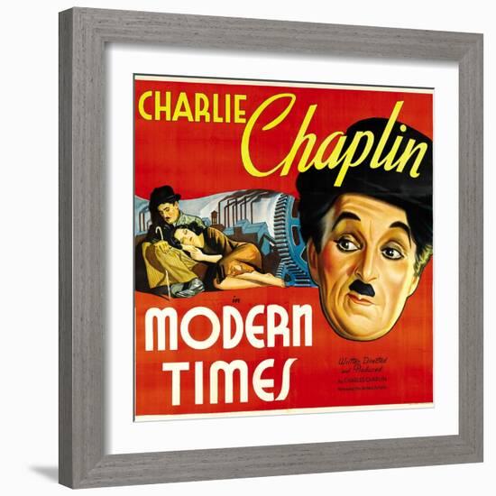 Modern Times, Charlie Chaplin, Paulette Goddard, 1936-null-Framed Art Print