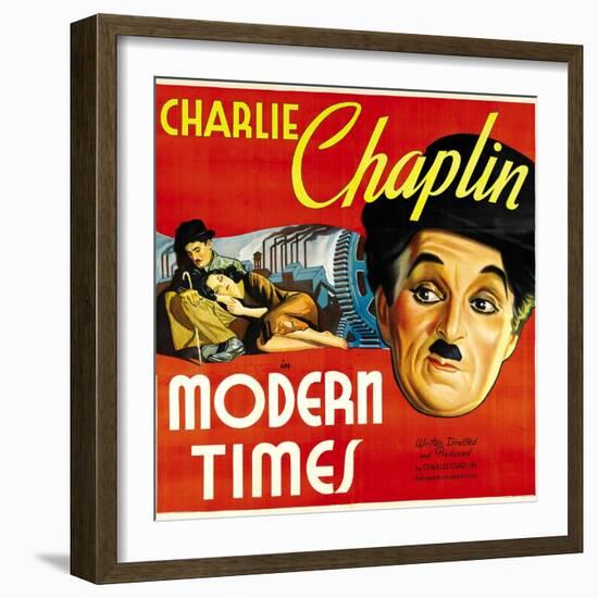 Modern Times, Charlie Chaplin, Paulette Goddard, 1936-null-Framed Art Print