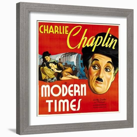 Modern Times, Charlie Chaplin, Paulette Goddard, Charlie Chaplin, 1936-null-Framed Photo