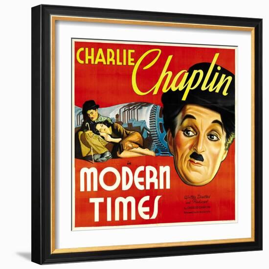 Modern Times, Charlie Chaplin, Paulette Goddard, Charlie Chaplin, 1936-null-Framed Photo